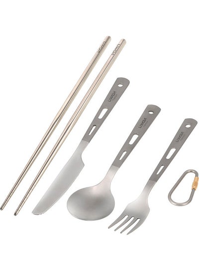 Buy 4-Piece Titanium Tableware Camping Fork Spoon Cutter Chopsticks Ultra Light Outdoor Cutlery Set 25.0x7.0x2.0cm in Saudi Arabia