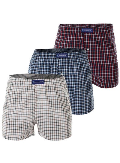Buy 3-Piece Cotton Boxer Set Red/Blue/White in Egypt