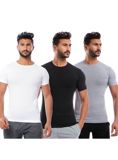 Buy 3-Piece Cotton Short Sleeves Undershirt Set Multicolour in Egypt