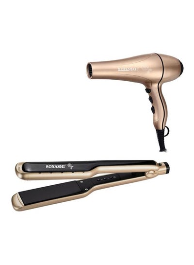 Buy 2-Piece Hair Dryer And Wet & Dry Ceramic Hair Straightener Flat Iron Set SHD-3047 + SHS-2059 Gold/Black in Saudi Arabia