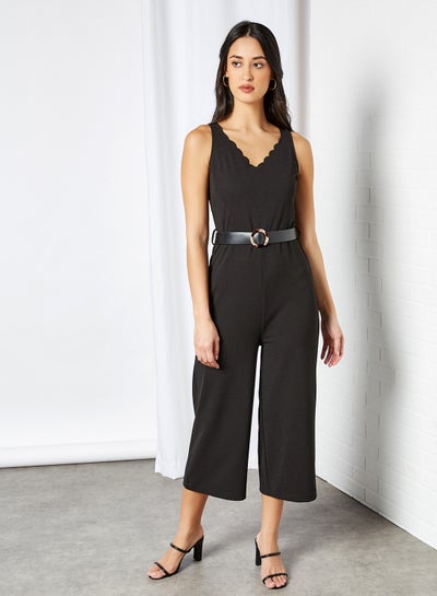 Buy Scalloped Neckline Jumpsuit Black in Saudi Arabia