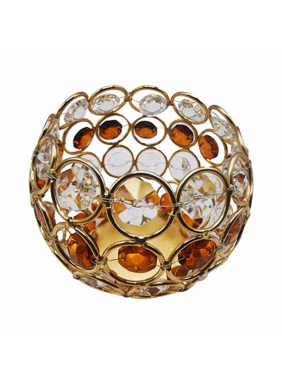 Buy Crystal Stone Embossed Round Hanging Candle Holder Gold/Clear/Orange 9x7cm in UAE