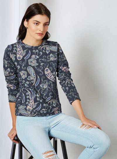 Buy Paisley Print Sweatshirt Blue in Saudi Arabia