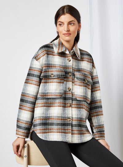 Buy Checkered Shirt Jacket Emperador Check in UAE