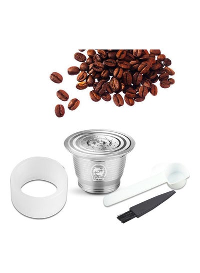 Buy Compatible With Nespresso Stainless Steel Coffee Capsule Reusable Refillable Coffee Capsule Cup Filter with Brush Spoon Powder-press Ring Silver 11*5.5*5.5cm in Saudi Arabia