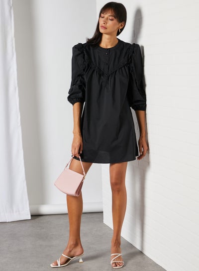 Buy Oversized Solid Mini Dress Black in Saudi Arabia