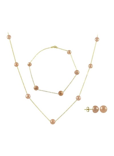 Buy 4-Piece 18 Karat Gold Pearl Jewellery Set in UAE