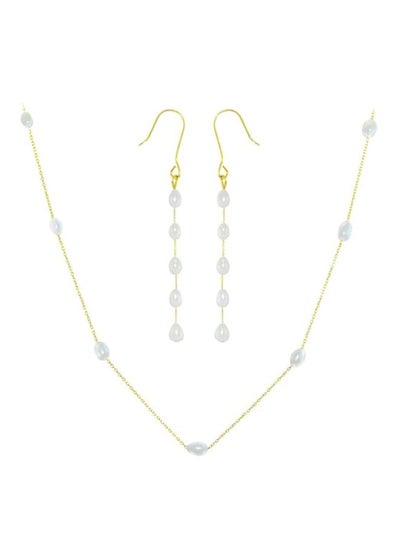 Buy 3-Piece 10 Karat Gold Pearls Jewellery Set in UAE