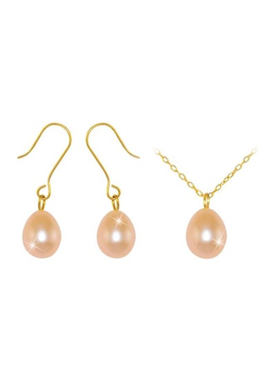 Buy 3-Piece 18 Karat Gold Pearl Pendant Jewellery Set in UAE