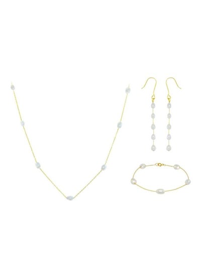 Buy 4-Piece 18 Karat Gold Pearls Jewellery Set Gold/White in UAE