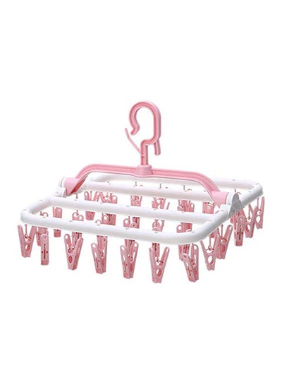 Buy 32 Clips Multi-Functional Folding Drying Rack Pink/White 34.4 x 23.5 x 10.8centimeter in UAE