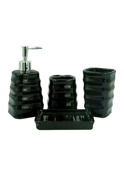 Buy 4-Piece Ceramic Bath Dispenser Set Black/Silver in UAE