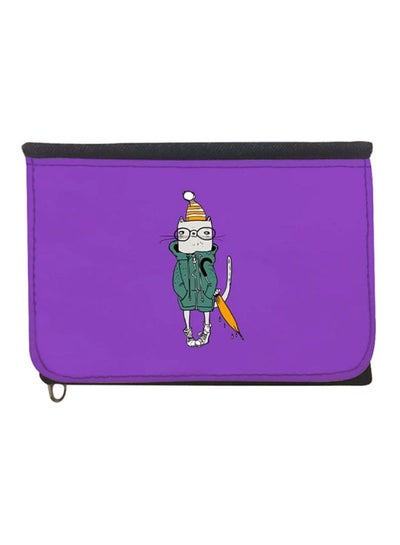 Buy Cartoon Character Cat Printed Bi-Fold Wallet Purple/Green/Beige in Saudi Arabia