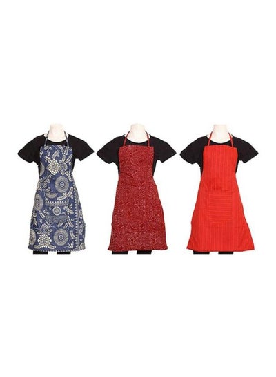 Buy Set Of 3 Cotton Kitchen Apron With Front Pocket Blue/White/Red 73x54cm in Egypt