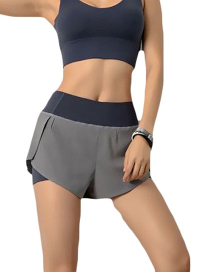 Buy Solid Polyester Shorts Grey/Blue in Saudi Arabia