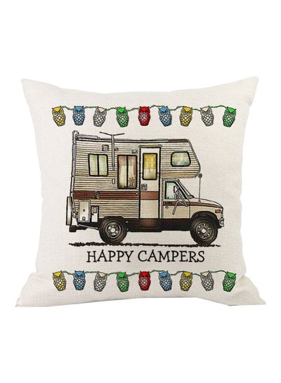 اشتري كيس مخدة مطبوع بعبارة "Happy Campers" بيج/أسود/أخضر 45x45سم في السعودية