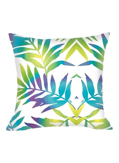 Buy Leaves Printed Decorative Pillow White/Blue/Blue 45x45cm in Saudi Arabia