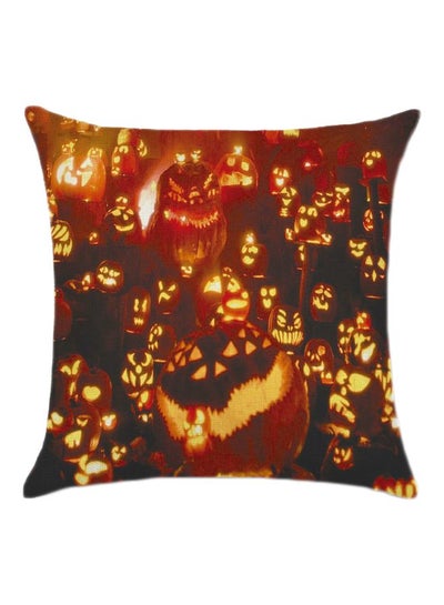 Buy Halloween Pumpkin Printed Cushion Cover Orange/Black 45x45cm in UAE