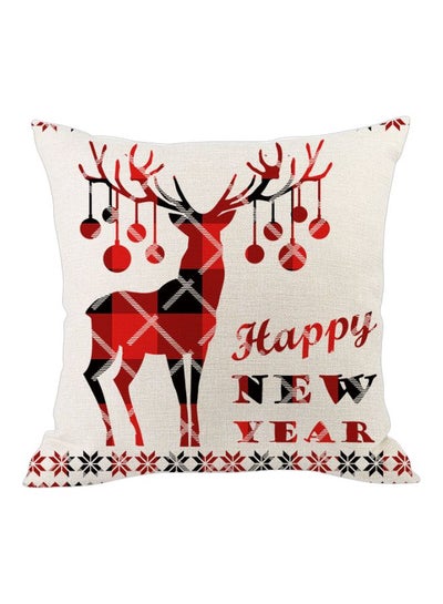 Buy Merry Christmas Printed Cushion Cover Beige/Red/Black 45x45cm in Saudi Arabia