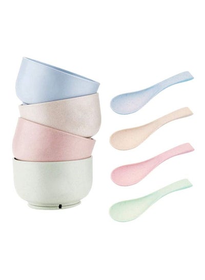 Buy 8-Piece Bowls And Spoon Set Blue/Green/Pink 12x12x19cm in UAE