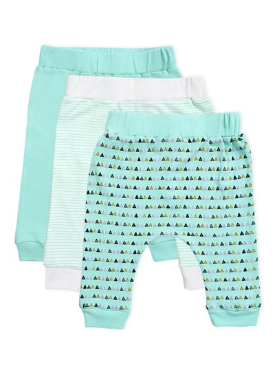 Buy Baby Boys 3-Piece Cotton Diaper Pants Set Green/White in Saudi Arabia