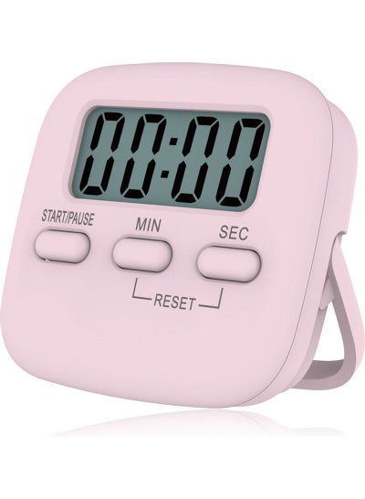 Buy Portable Digital Kitchen Timer Magnetic Cooking Countdown Alarm With LCD Screen Stand Pink 6.5cm in UAE