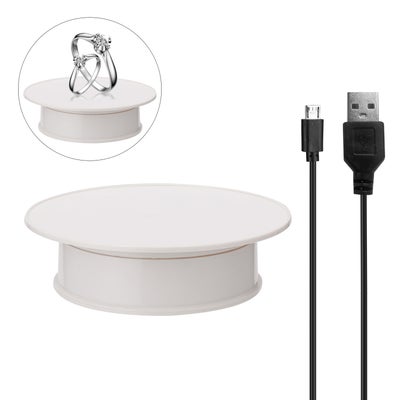 Buy 360 Degree Electric Rotating Turntable Display Stand White 22 x 8 x 22cm in Saudi Arabia