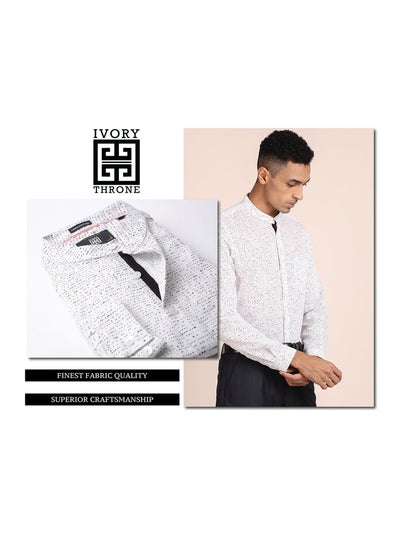 Buy Classic Dobby Mandarin Collared Formal Shirt White/Black in Saudi Arabia