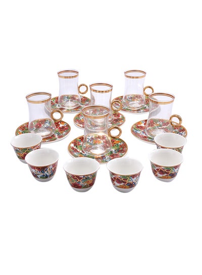 Buy 18-Piece Porcelain Cups With Saucer Set Multicolour in Saudi Arabia