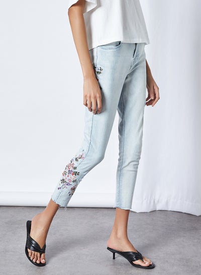 Buy Embroidered Skinny Fit Jeans Light Blue in Saudi Arabia