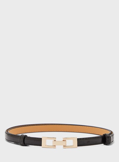 Buy Mini Rectangle Buckle Skinny Belt Black/Gold in UAE