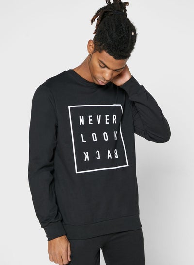 Buy Never Look Back Printed Sweater Black/White in Saudi Arabia