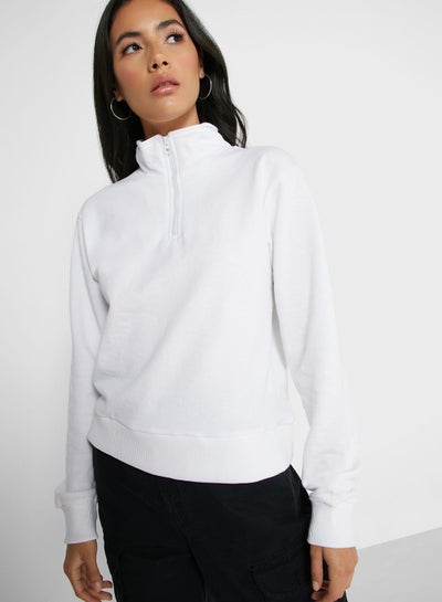 Buy High Neck Zip Through Sweatshirt White in Saudi Arabia