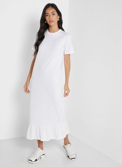 Buy Tiered T-Shirt Midi Dress White in UAE