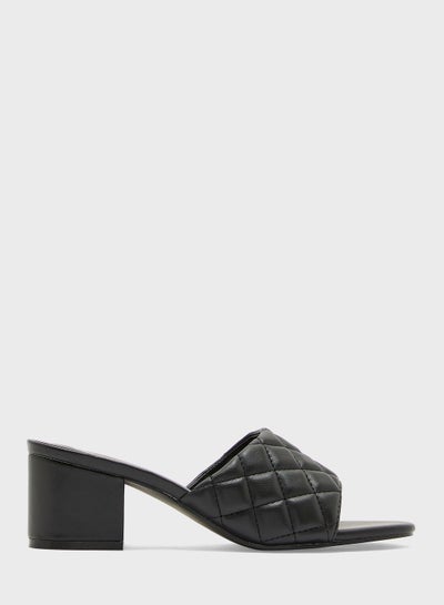 Buy Quilted Strap Block Heel Mules Black in UAE