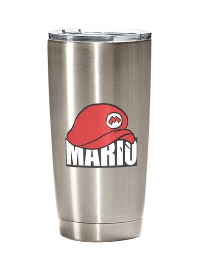 Buy Mario Cap Printed Tumbler With Lid Silver/Red/White 20ounce in UAE