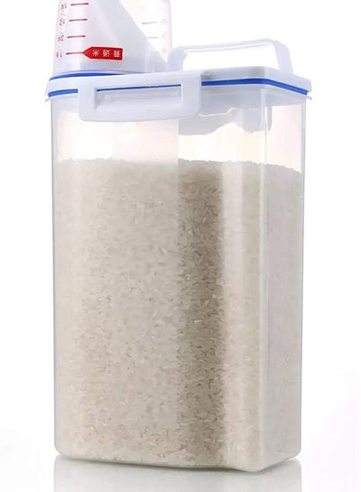 Buy Rice And Cereal Storage Plastic Container With Pour Spout And Measuring Cup Clear 23.5cm in UAE