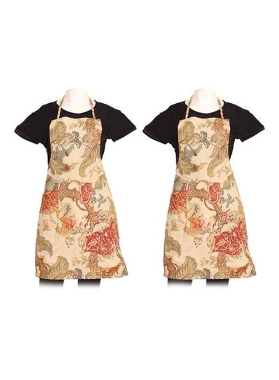 Buy 2-Piece Cotton Apron For Kitchen Brown/Beige/Red One Size in Egypt