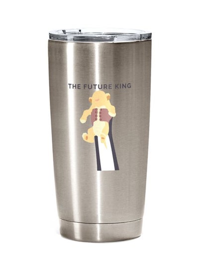 Buy Future King Is Born Printed Travel Tumbler With Acrylic Lid Silver/Brown/Black 20ounce in UAE