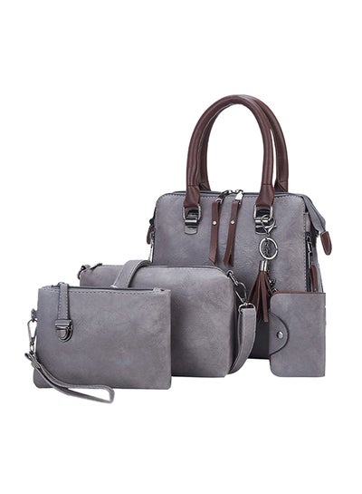 Buy 4-Piece Double Zipper Bags Grey in Saudi Arabia