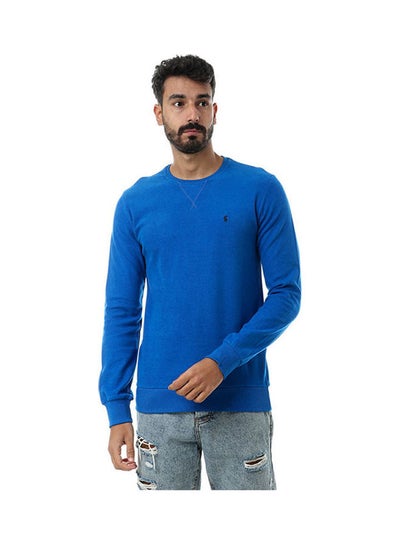 Buy Solid Crew Neck Long Sleeve Sweatshirt Blue in Egypt