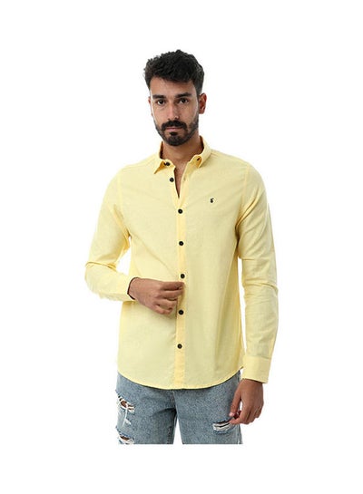 Buy Solid Coller Neck Long Sleeve Shirt Yellow in Egypt