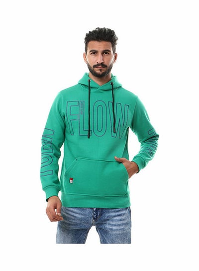 اشتري Printed Hooded Neck Long Sleeve Sweatshirt Green/Blue في مصر