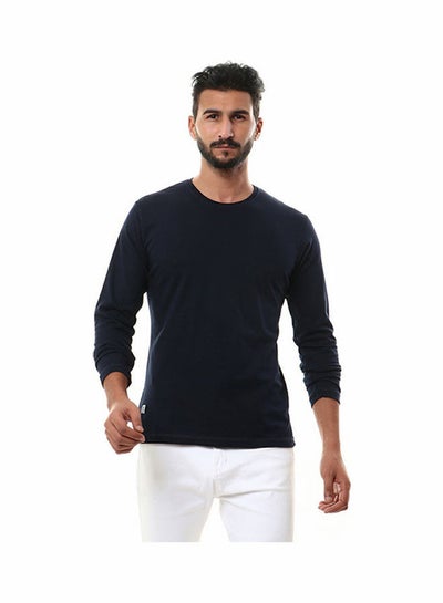 Buy Solid Round Neck Long Sleeve t-shirt Navy Blue in Egypt
