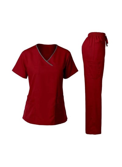 Buy 2-Piece Uniform T-Shirt With Pants Maroon in UAE