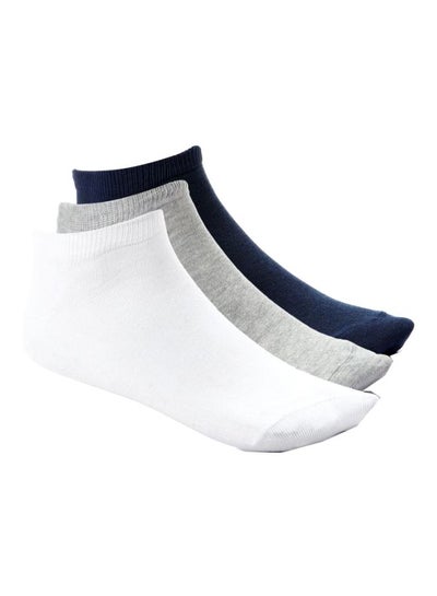 Buy 3-Piece Solid Ankle Socks White/Grey/Navy Blue in Egypt