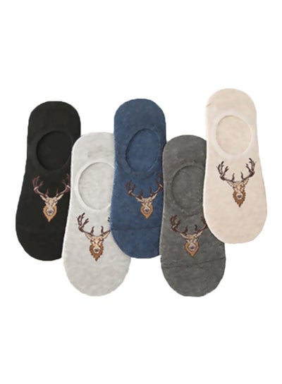 Buy Pair Of 5 Deer Head Printed No Show Socks Multicolour in UAE