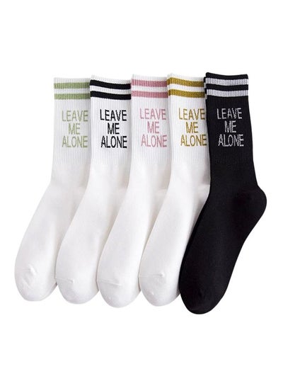 Buy Pair Of 5 Printed Socks Black/White in Saudi Arabia