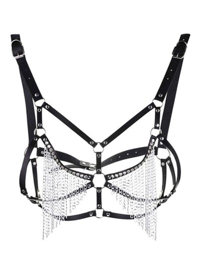 Buy Faux Leather Chest Harness Chain Belt Black/Silver in Saudi Arabia