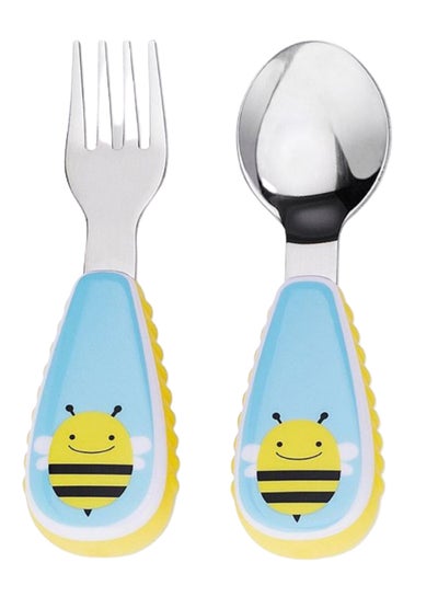 Buy Bee Print Zootensils Fork And Spoon, Pack Of 2 - Blue/Silver in UAE